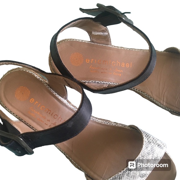 Leather Sandals 2-tone ERIC MICHAEL SZ 38, handmade in Spain - Picture 2 of 8